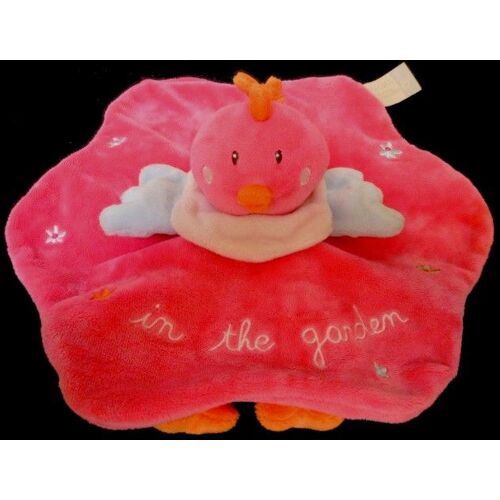 Doudou Poussin Oiseau In The Garden Tape A L'oeil Tao Plat Rose Bleu Fleurs
