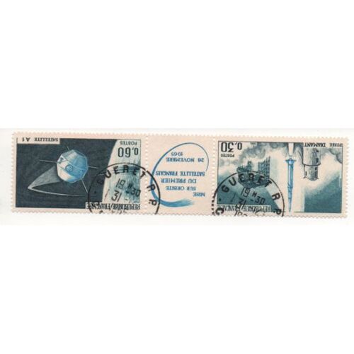 France 1965 Tryptique Oblitéré Du Lancement Du 1er Satellite Français.