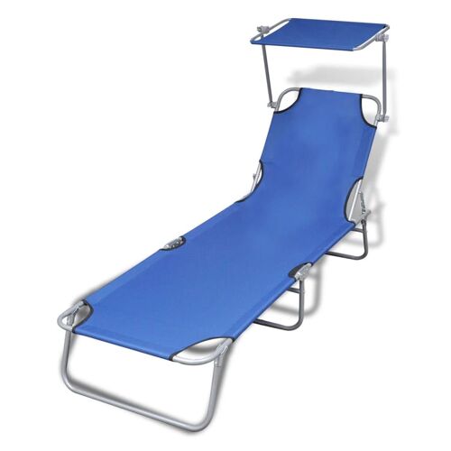 Vidaxl Chaise Longue Pliable Avec Auvent Acier Et Tissu Bleu