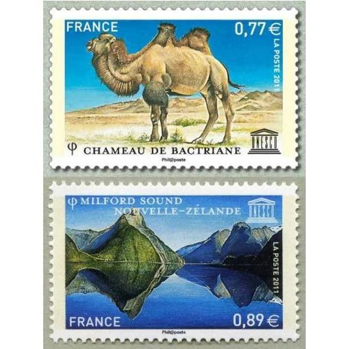 France 2011, Très Beaux Timbres De Service De L'unesco Neufs** Luxe, Yvert 151 Chameau De Bactiane Et 152 Milford Sound En Nouvelle Zélande.