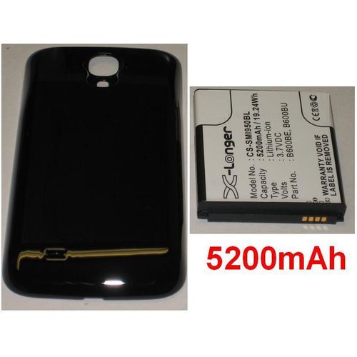 Batterie Pour Samsung Galaxy S4, Galaxy S4 Lte, Gt-I9500, Gt-I9502, Gt-I9505, 63.00 X 57.00 X 10.30 Mm, Ean: 4894128072911, P/N: B600be, B600bu, Avec Cache Noir/Black **5200mah**