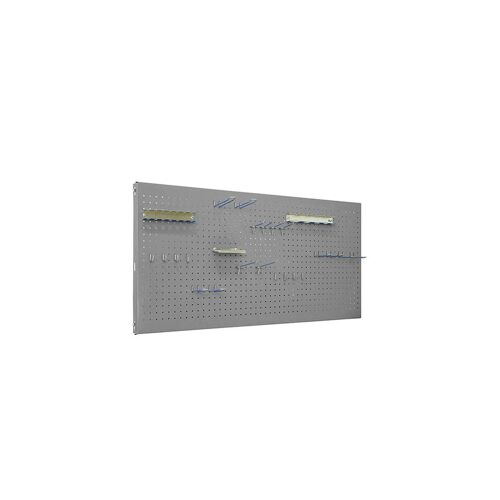 Fond perforé métallique 1500 x 600 x 35 mm - KIT PANELCLICK - Gris - 22 Crochets - 8 Accessoires