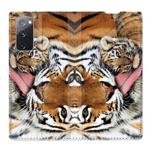 Housse Cuir Portefeuille Pour Samsung Galaxy S20 Fe / S20fe Bebe Tigre