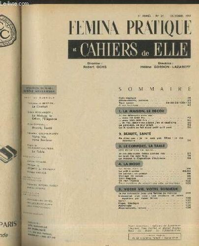 Fémina Pratique Et Cahiers De Elle N°27 Octobre 1953