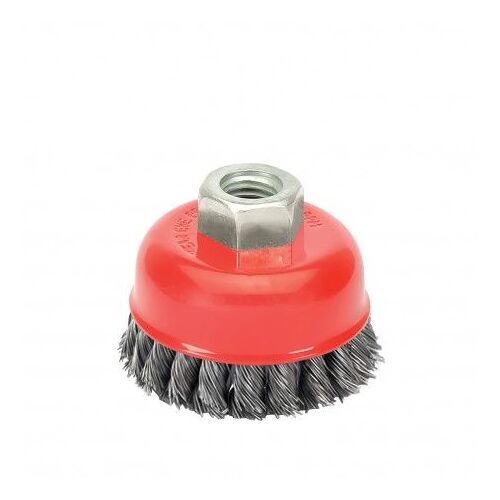 Cepillo Taza Acero Trenzado Ø 75 mm. Rosca M14 / Alambre de Ø 0,50 mm.