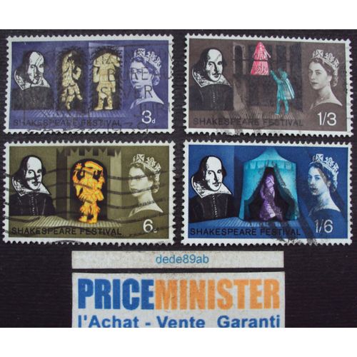 Royaume-Uni..  Lot De 4 Timbres : William Shakespeare(1564-1616) Elisabeth 2 . Oblitérés
