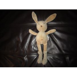 Doudou Lapin Chaussette Rayé Beige Marron Ecru Natalys
