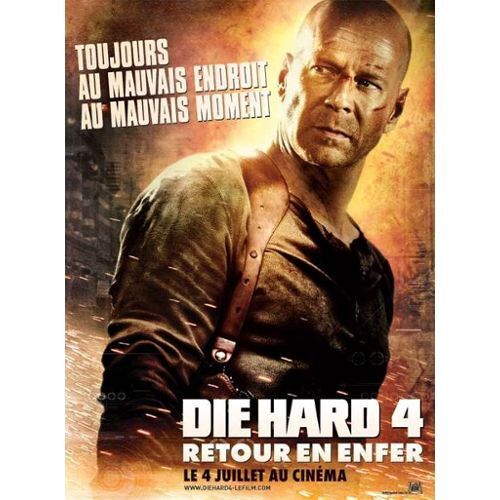 Die Hard 4/Quatre - Retour En Enfer (Live Free Or Die Hard) - Véritable Affiche De Cinéma Pliée-Format 40x60 Cm- De Len Wiseman Avec Bruce Willis, Justin Long, Timothy Olyphant, Cyril Raffaelli-2007