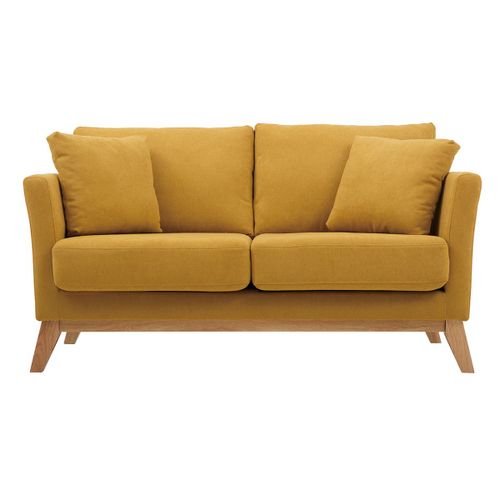 Canapé Scandinave 2 Places Déhoussable Effet Velours Moutarde Oslo