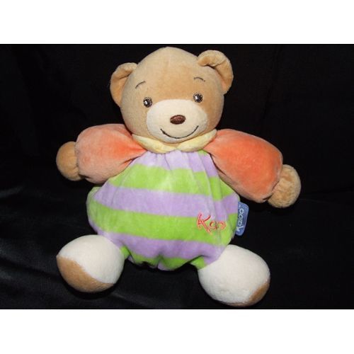 Ours Boule Doudou Kaloo Violet Vert Orange Peluche Rayée De 20 Cm