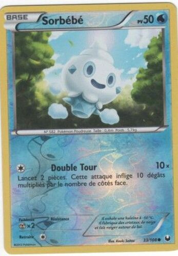 Carte Pokémon "Sorbébé" Pv50 Holo Reverse 33/108