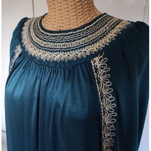 Robe Longue / Caftan Vert Broderie Dorée Taille Unique