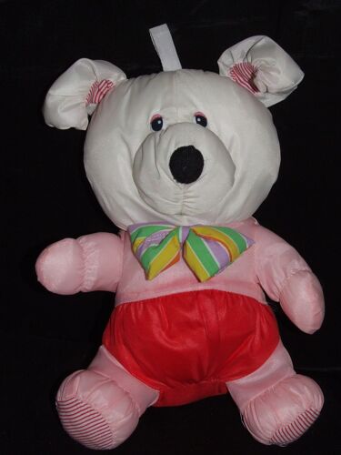 Chien Ours Bikin Doudou Puffalump Rouge Rose Blanc Peluche De 27 Cm