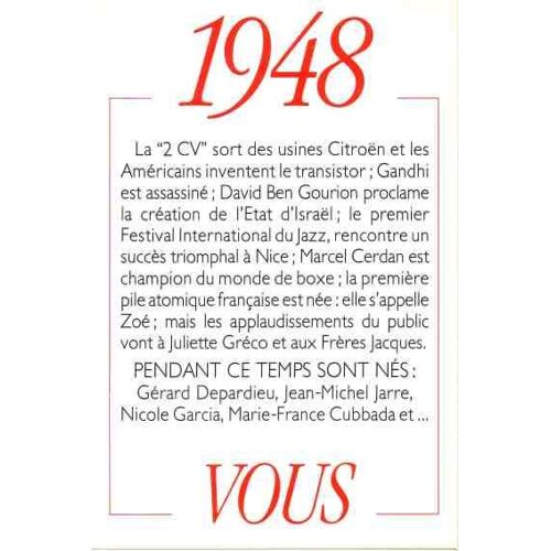 1948 Principaux Événements De L'année. Carte D'anniversaire