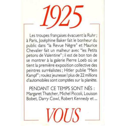 1925 Anniversaire : Principaux Événements De Votre Année De Naissance