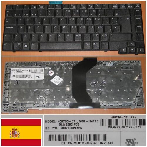 Clavier Qwerty Espagnol / Spanish Pour HP COMPAQ 6730B 6735B Series, Noir / Black, Model: NSK-H4F0S, P/N: 9J.N8282.F0S , 468776-071 , 487136-071