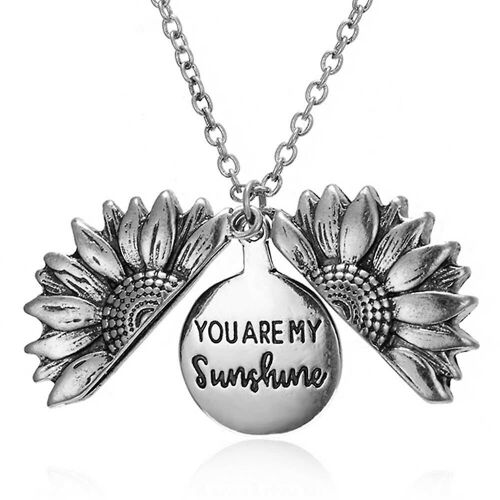 Collier Tournesol Médaillon Ouvert You Are My Sunshine Femme Argent