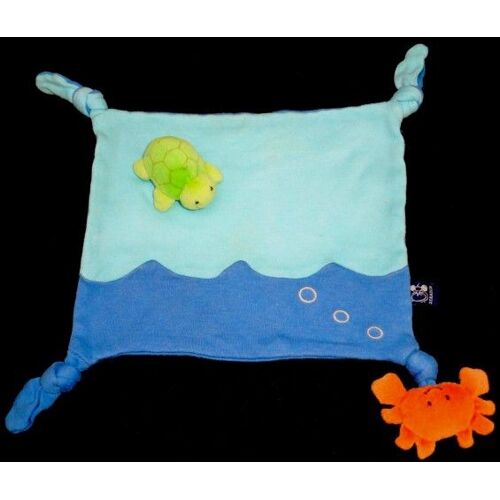 Doudou Peluche Tortue Crabe Scratch Vertbaudet Plat Rectangle Bleu Tortue Verte Crabe Orange Noeuds