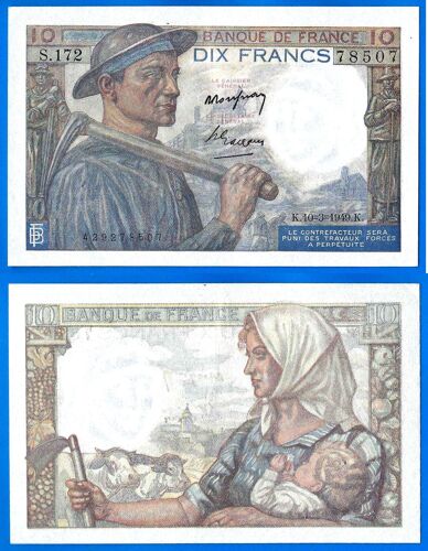 France 10 Francs 1949 Mineur Billet Franc Frc Frs Frc