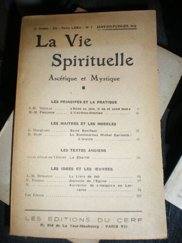 La Vie Spirituelle N° 293 (Janvier-Février 1945). L'extrême Onction ; Saint Boniface ; Michel Garico