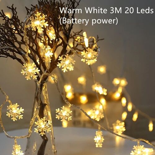 Guirlande Lumineuse Flocon De Neige À 20 Led, 3m, Décoration D'Arbre De Noël, Décoration De Table, Cadeau De Noël, 2021