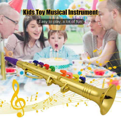 Clarinette à Instruments à vent musicaux pour enfants en bas âge, en ABS métallique doré avec 8 touches colorées