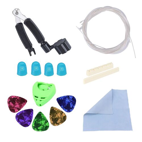 Jeu d'accessoires pour guitare classique 3 en 1, enrouleur de cordes en Nylon, protection des doigts, plectres de guitare pour débutants
