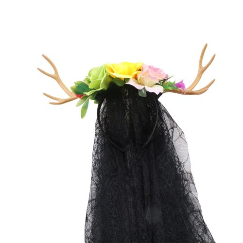 Bandeau d'halloween avec bois, Roses artificielles, dentelle, décoration de Festival, accessoire de Cosplay, nouvelle collection