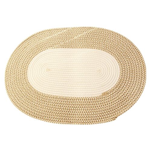 Paillasson En Coton Et Lin Tissé À La Main, Tapis De Zone D'Entrée De Forme Ovale Antidérapant, Bloc De Couleur, 45x65cm