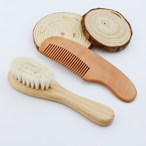 Brosse À Shampoing Pour Bébé, 2 Pièces, Bain, Laine, Bois Massif, Coupe De Cheveux, Balayage Du Cou, Tête En Huile De Hêtre