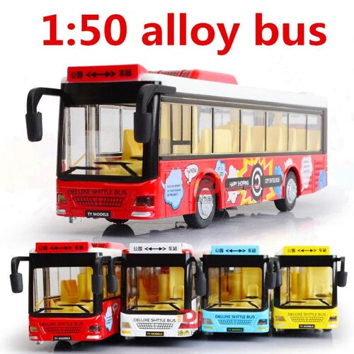 1:50 Voitures En Alliage, Bus De Climatisation Modèle De Simulation Élevé, Diecasts En Métal, Véhicules Jouets, Tirer Vers L'Arrière Et Clignotant Et Musical, Livraison Gratuite