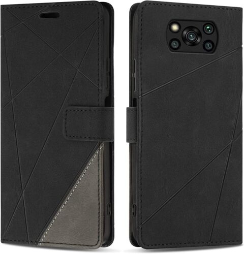 Coque pour Xiaomi Poco X3 Pro/Poco X3 NFC, Housse en PU Portefeuille Livre pour Xiaomi Poco X3 Pro/Poco X3 NFC, Emplacements Cartes, Fonction Support, Noir
