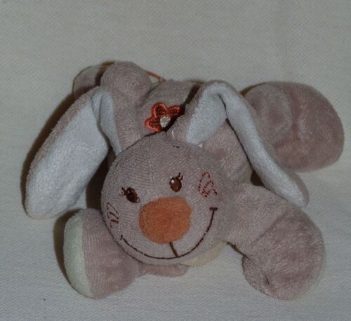Lapin Doudou Hochet Grelot Nattou Marron Blanc 19 Cm