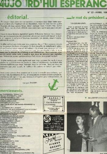 Aujourd'hui Esperance - N°22, Avril 1982 .