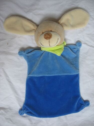 Lapin Chien Doudou Nicotoy Bleu Et Vert Anis Foulard Bandana Plat