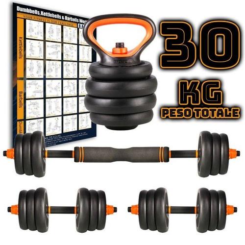 Trade Shop - Définissez 6in1 Poids Multifonction 30 Kg Gustreur Avec Haltère Et Kettlebell Modulaire -