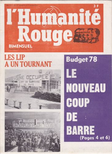 L'humanité Rouge 17 Bimestriel Supplement A Hr 757 Lip A Un Tournant