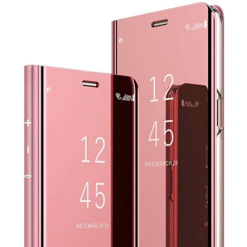 Coque Redmi Note 9, Miroir Flip Ultra Mince Anti-Rayures Anti-Choc Technologie Etui Housse Clear View Standing Etui Case Xiaomi Redmi Note 9, Or Rose