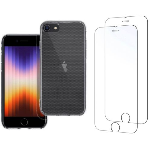 Coque IPhone 7 / 8 / SE 2020 / SE 2022 Coque Transparente + 2 Verres Trempés, lot de 2 Films De Protection Écran