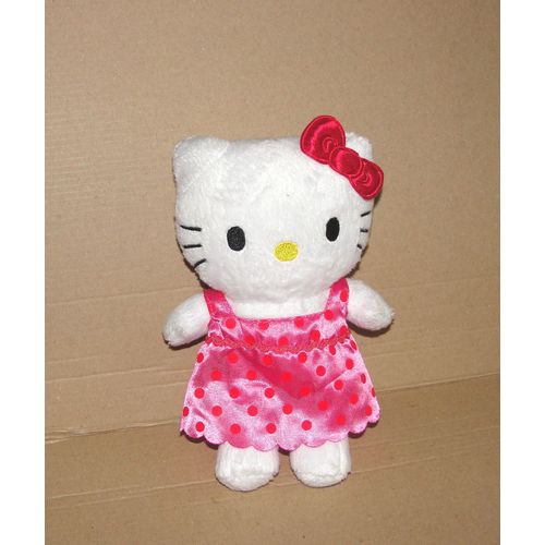 Hello Kitty En Robe En Satin  À Pois Rose Peluche Doudou 17cm