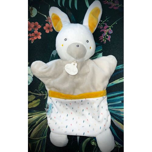 Doudou Lapin Marionnette Baby Nat Blanc Beige Jaune Together Peluche Jouet Bébé 