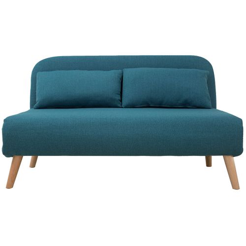 Banquette Convertible 2 Places En Tissu Bleu Canard Amiko