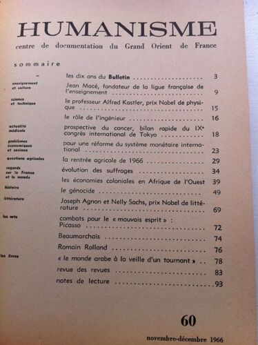 Humanisme, Centre De Documentation Du Grand Orient De France N° 60