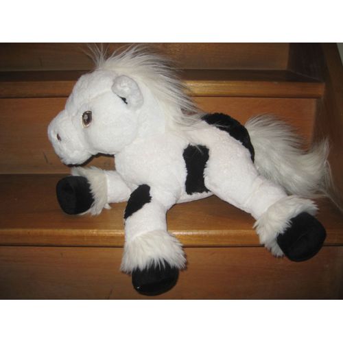 Peluche Parlante Doudou Poney Cheval Blanc Noir Cobico 33 Cm