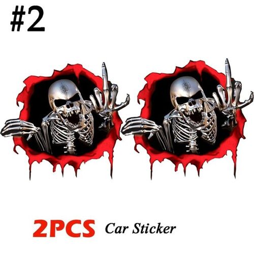2¿ Autocollant De Doigt De Crâne De Voiture, 2 Pièces/Lot, Adhésif Mural En Vinyle Pour Fenêtre D'art, Décoration De Maison De Voiture
