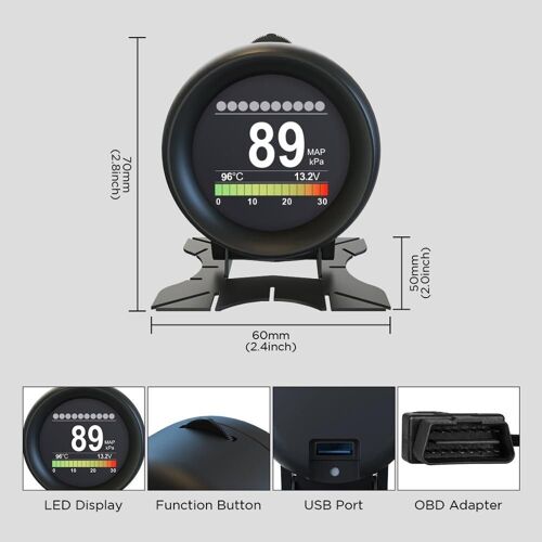 X60 Mètres Obd Obd 2 Hud Numérique Indicateur De Température Numérique Tension Compteur De Vitesse Affichage Alarme Mètres D'eau