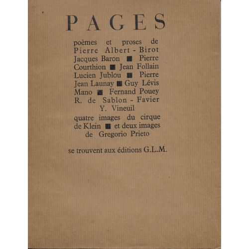 Pages Poèmes Et Proses De Pierre Albert-Birot Glm