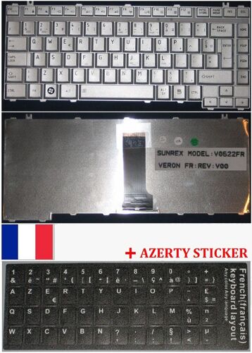 Clavier Azerty Français / French FR Pour TOSHIBA Satellite A200 A205 A210 A215 M200 M202 M203 M205 M206 Series, Gris Clair / Silver, Model: V0622FR + AVEC AZERTY AUTOCOLLANT/STICKER