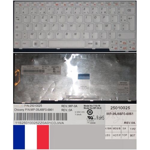 Clavier Azerty Français / French Pour LENOVO S10-3 Series, Blanc / White, Blanc-frame, Model: T1S, P/N: 25010025, MP-09J66F0-6861