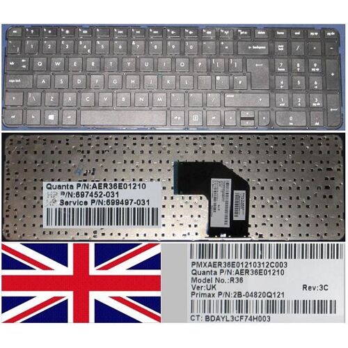 Clavier Qwerty UK Pour HP G6-2000 Series, Noir / Black, No-frame, Model: R36, AER36E01210, P/N: 2B-04820Q121, 697452-031, 699497-031